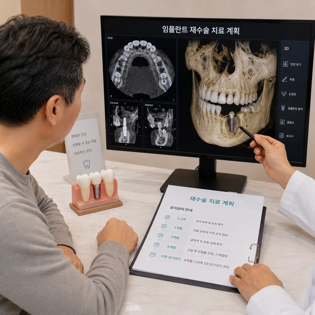 임플란트 재수술 비용과 보상 제도 상담 장면