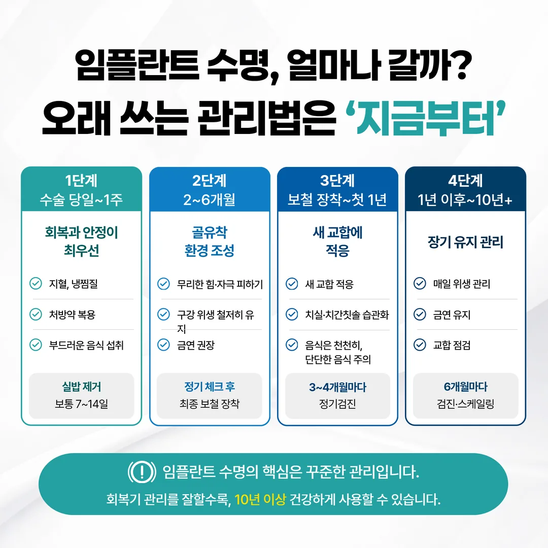 임플란트 단계별 관리 타임라인 당일부터 10년