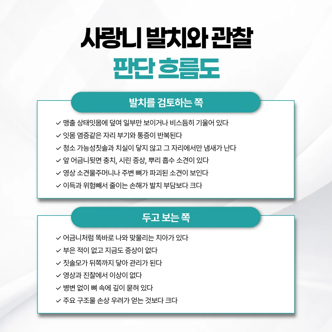 사랑니 발치와 관찰 판단 흐름도