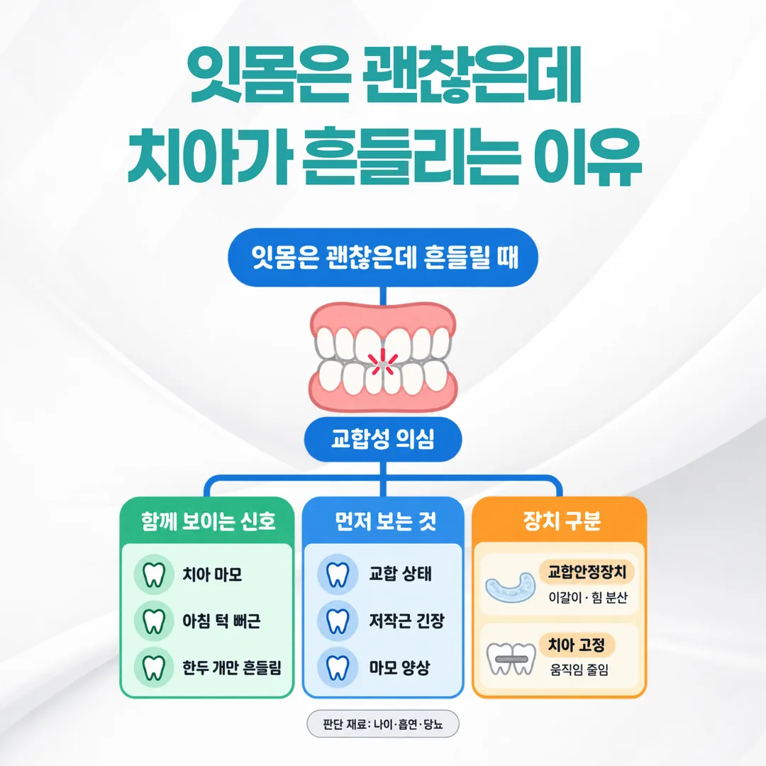 교합력 집중으로 나타나는 치아 마모와 동요 신호 정리표